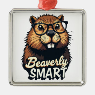 Beaversmart - Funny Beaver mit Brillen Graphic Ornament Aus Metall