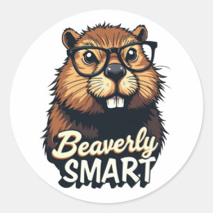 Beaversmart - Funny Beaver mit Brillen Graphic Runder Aufkleber