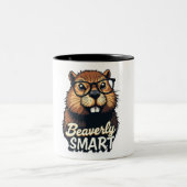 Beaversmart - Funny Beaver mit Brillen Graphic Zweifarbige Tasse (Mittel)