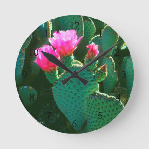 Beavertail Cactus Flowers Runde Wanduhr