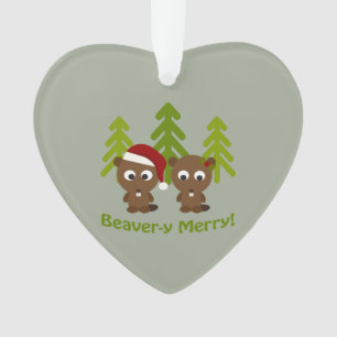 Beavery frohe Weihnacht-Biber-Paare Ornament