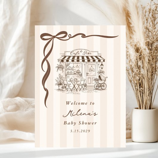 Bebe Cafe Gender neutral Bow Baby Shower Welcome Poster