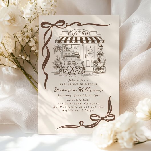 Bebe Cafe Parisian Theme Bow Coffee Baby Shower Einladung