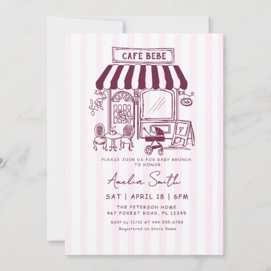 Bebe Cafe Zuhause-Café thematisch Mädchen Dusche B Einladung (Vorderseite)