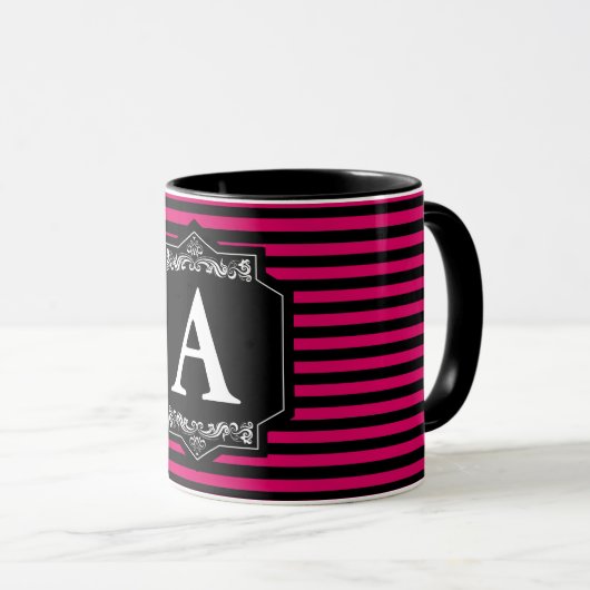 Becher Combo 325 ml Streifen Pink Monogramm Tasse (VorderseiteRechts)