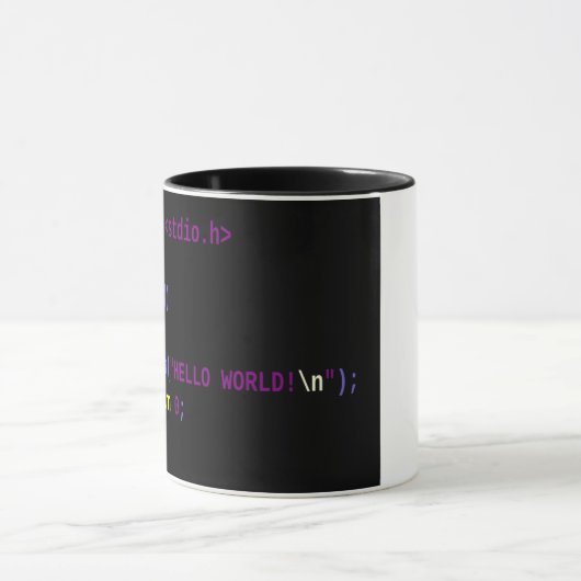 Becher „Hello World!“ Schwarzer C Weiße innerliche Tasse (Zentrum)