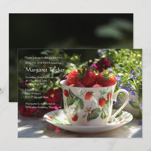 Becher mit Erdbeeren Einladung (Vorne/Hinten)