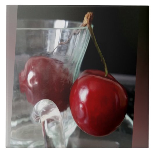 Becher mit Kirschen Fliese (Vorderseite)