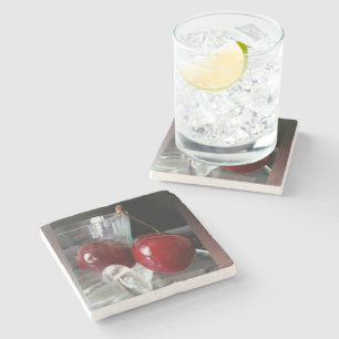 Becher mit Kirschen Steinuntersetzer