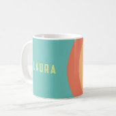 Becher Spaß Regenbogen blau, rot, pfirsichfarben Kaffeetasse (Vorderseite Links)
