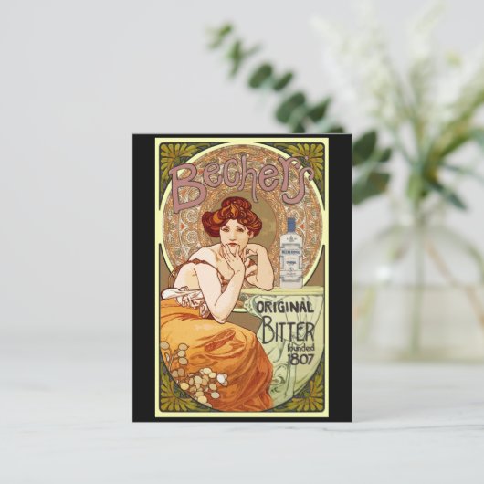 Bechers Bitter - Alfons Mucha Art Nouveau Postkarte (Stehend Vorderseite)