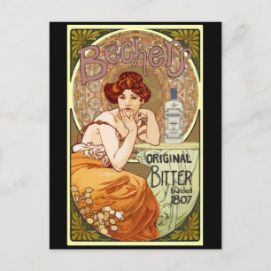Bechers Bitter - Alfons Mucha Art Nouveau Postkarte