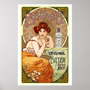 Bechers Bitters, 1807, Art Nouveau Poster