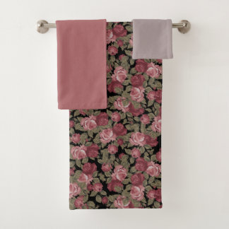Becken mit schwarzblauem Rosa und schwarzem Blumen Badhandtuch Set