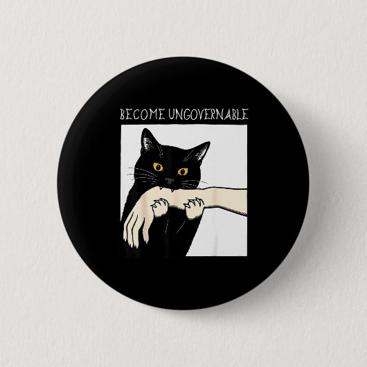 Become Ungovernable - Black Cat Biting Hand Funny  Button (Vorderseite)