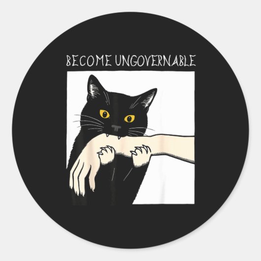 Become Ungovernable - Black Cat Biting Hand Funny Runder Aufkleber (Vorderseite)