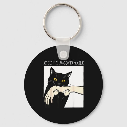 Become Ungovernable - Black Cat Biting Hand Funny Schlüsselanhänger (Vorderseite)