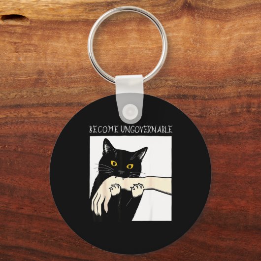 Become Ungovernable - Black Cat Biting Hand Funny Schlüsselanhänger (Vorderseite)