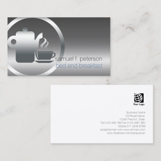 Bed and Breakfast Chrome Coffee Pot Cup Icon Food Visitenkarte (Vorne/Hinten)