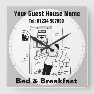 Bed & Breakfast Cartoon Quadratische Wanduhr