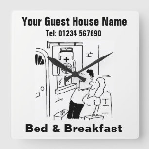 Bed & Breakfast Cartoon Quadratische Wanduhr