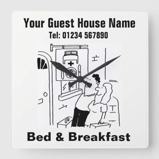Bed & Breakfast Cartoon Quadratische Wanduhr (Vorderseite)
