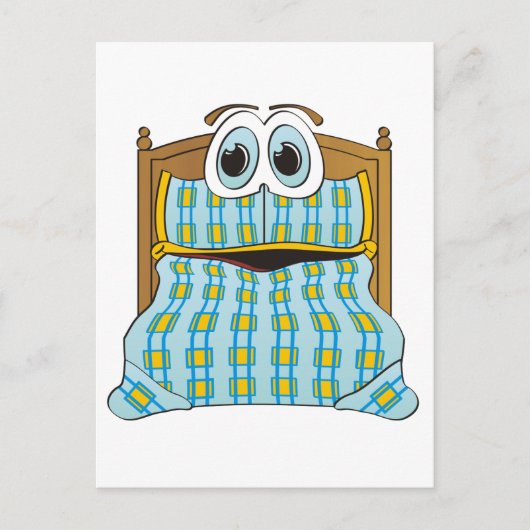 Bed Cartoon Blue und Gold Postkarte (Vorderseite)