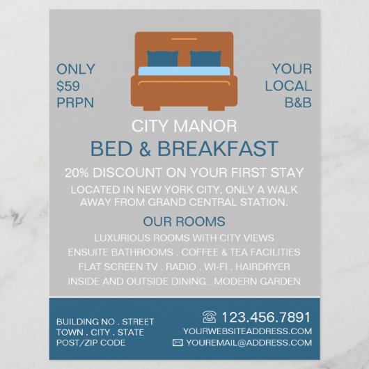 Bed Logo, Bed & Breakfast Unterkunft Werbung Flyer (Vorne)
