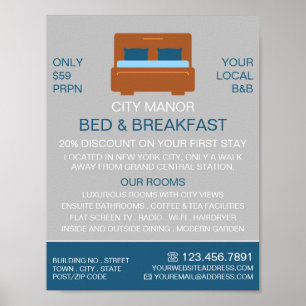 Bed-Logo, Bed & Breakfast Unterkunft Werbung Poster