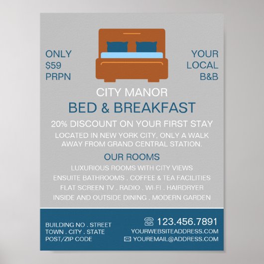 Bed-Logo, Bed & Breakfast Unterkunft Werbung Poster (Vorne)