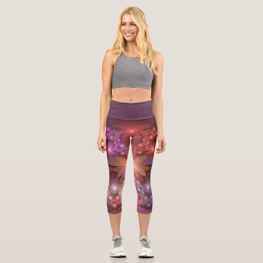 Bed of Blume farbenfrohe Shiny Abstrakte Fraktal K Capri Leggings (Vorderseite)