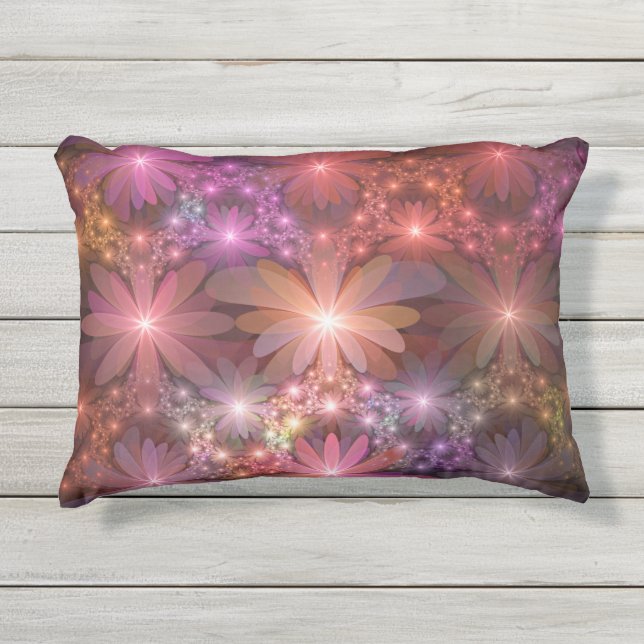 Bed of Blume farbenfrohe Shiny Abstrakte Fraktal K Kissen Für Draußen (Vorderseite)