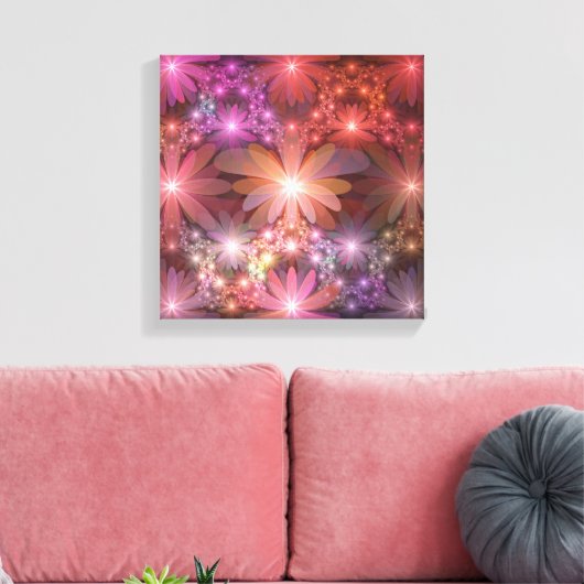 Bed of Blume farbenfrohe Shiny Abstrakte Fraktal K Leinwanddruck (Insitu (Wohnzimmer))