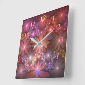 Bed of Blume farbenfrohe Shiny Abstrakte Fraktal K Quadratische Wanduhr (Winkel)