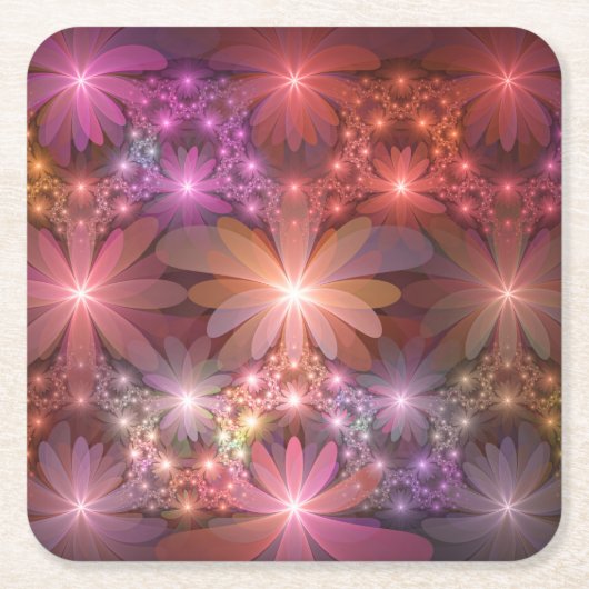Bed of Blume farbenfrohe Shiny Abstrakte Fraktal K Rechteckiger Pappuntersetzer (Vorderseite)