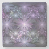Bed of Blume Trendy Shiny Abstraktes Fraktal Kunst Steinuntersetzer (Vorderseite)