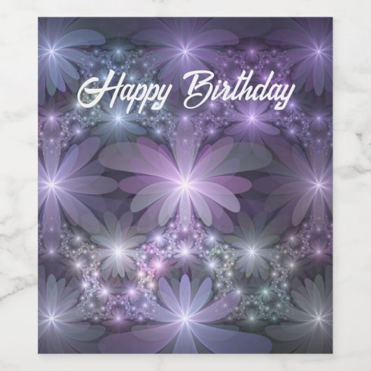 Bed of Blume Trendy Shiny Abstraktes Fraktal Kunst Weinetikett (Einzelnes Label)