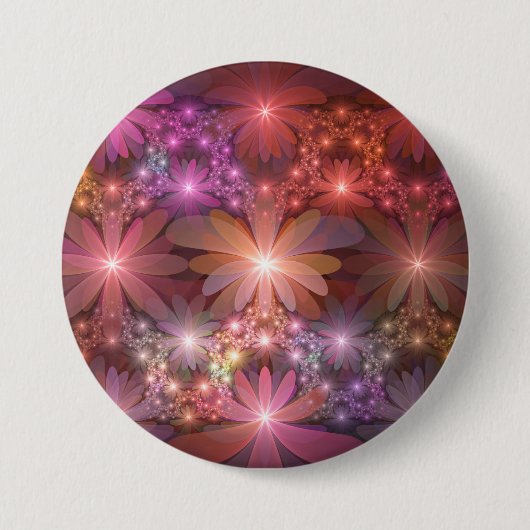 Bed Of Flowers Colorful Shiny Abstract Fractal Art Button (Vorderseite)