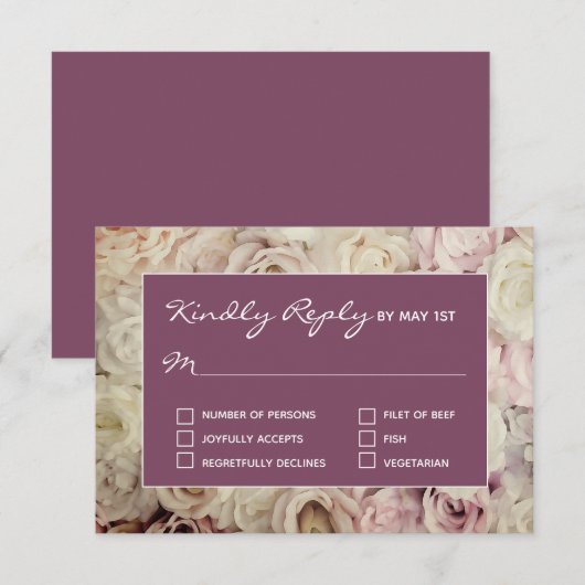 Bed of Rose & Amaranth Pink RSVP Karten (Vorne/Hinten)