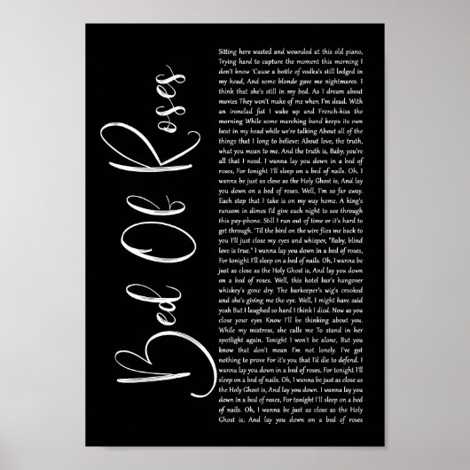 Bed of Rose Black Script Song Lyric Print Poster (Vorne)