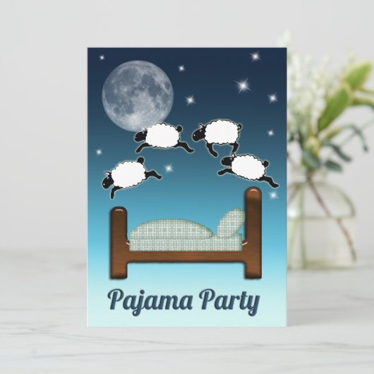 Bed, Sky und Counting Sheep bei Night PJ Party Einladung (Stehend Vorderseite)