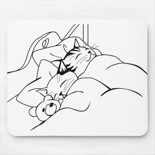 Bed Sleep Cat Dream Kitten Gute Freunde Mousepad (Vorne)