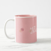 bedankt auf rosa geprägtem Muster Zweifarbige Tasse (Links)