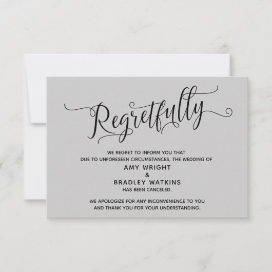 Bedauerlich Elegant Gray Canceled Wedding Card Einladung (Vorderseite)