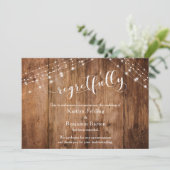Bedauerlich rustikale Holz & Licht Stornierung Kar Einladung (Stehend Vorderseite)