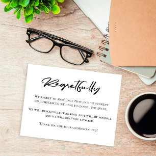 Bedauerlich schwarz-weiß Stornierungsankündigung Postkarte