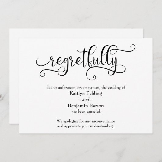 Bedauerlich stornierte Hochzeitskarte Einladung (Vorne/Hinten)