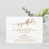 Bedauerlich stornierte Wedding Gold Calligraphy Ca Einladung (Stehend Vorderseite)