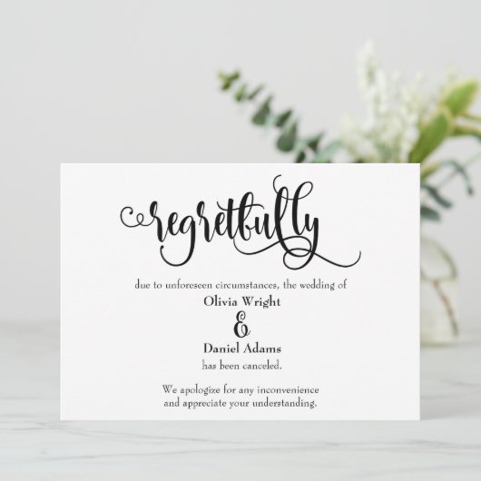 Bedauerliches Skript storniert Hochzeit Ankündigun Einladung (Stehend Vorderseite)
