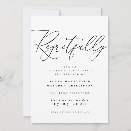 Bedauerliches Skript Verspätete Hochzeitsankündigu Einladung (Vorderseite)